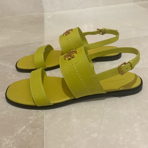 Tory Burch Lime Green Vanchetta Mini Everly Back Strap Flat Sandals Size